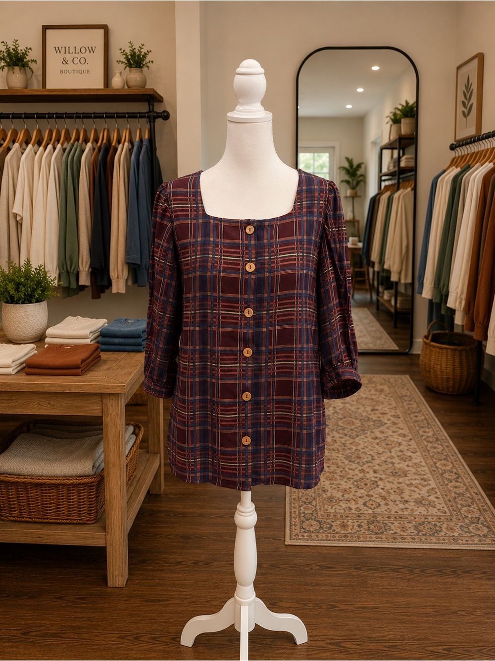 Entro Brown Plaid Button Front Blouse NWT Long Sleeve Top S M